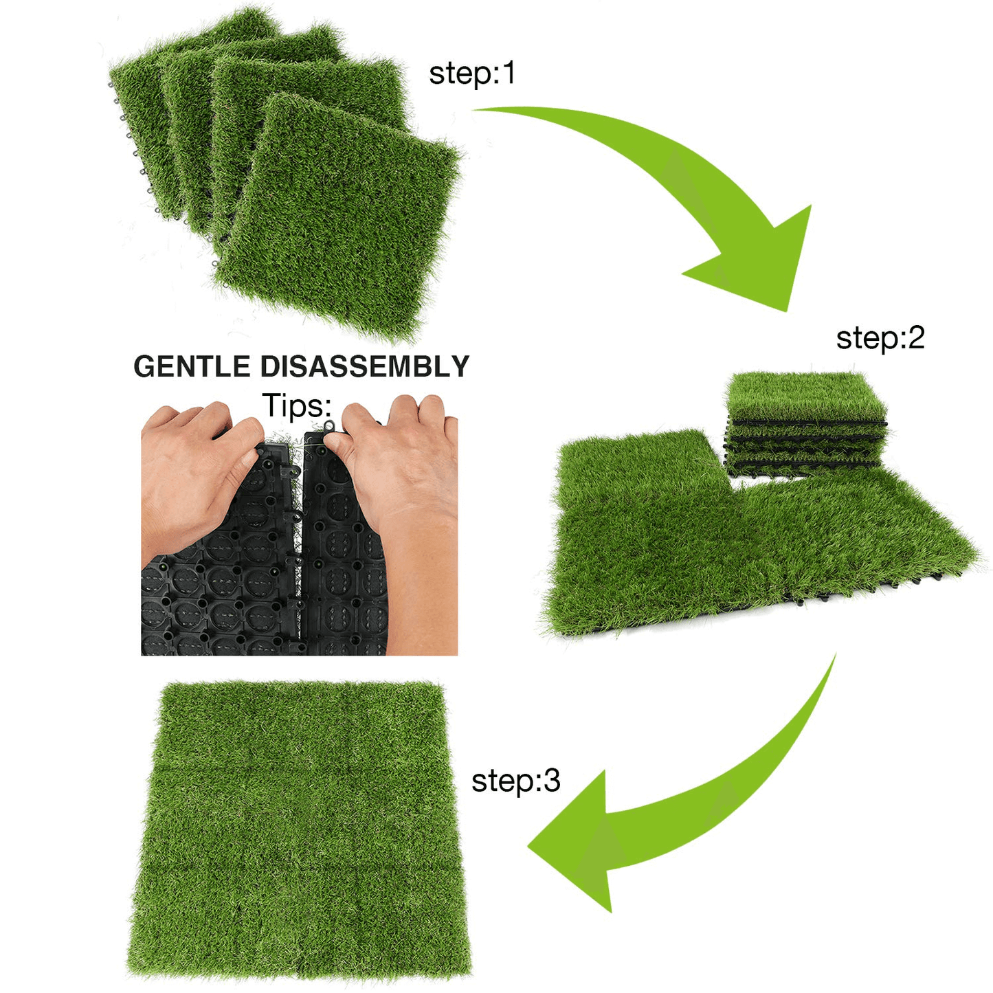 XLX TURF Artificial Grass Tiles Interlocking Turf Deck Set