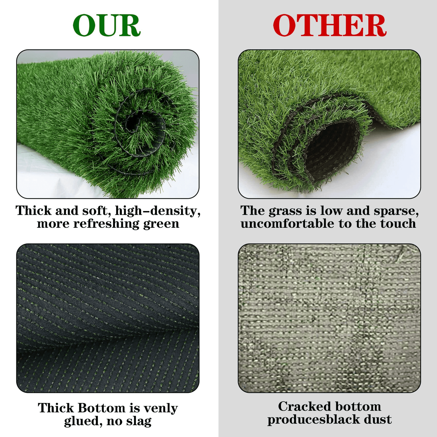 XLX TURF Premium Thick Artificial Grass Rug for Outdoor and Indoor Decor