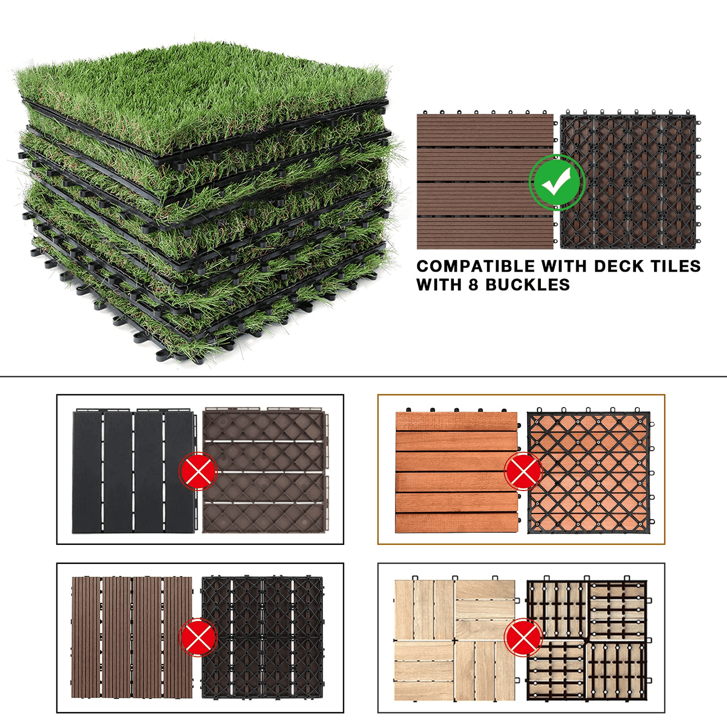XLX TURF Artificial Grass Tiles Interlocking Turf Deck Set